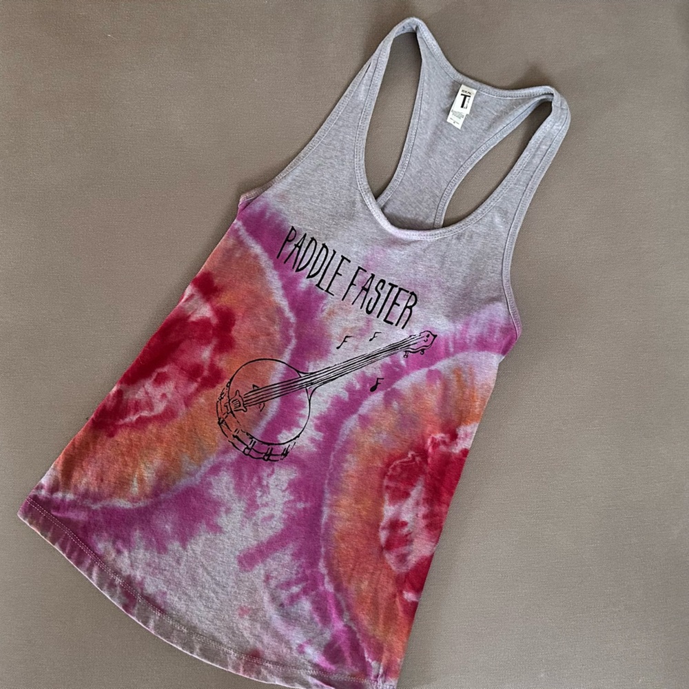 NWOT Next Level Apparel Women's Racerback Tank small tie dyed pink orange grey